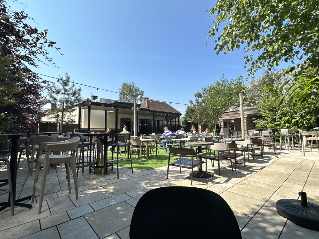Beer garden of Captain Ridley's Hunting Party Wetherspoon in Bletchley, Milton Keynes 